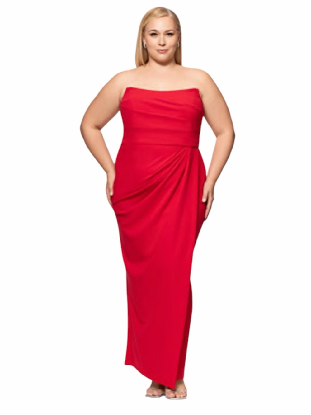 Betsy & Adam Red Strapless Crepe Maxi Gown Dress size 16W NWT